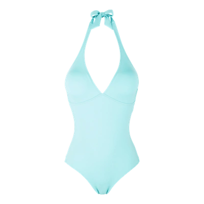 Shop Vilebrequin Women Swimwear - Women Deep V One Piece Swimsuit Solid Water - Swimwear - Fames In Blue