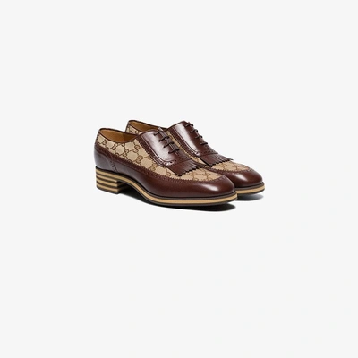 Shop Gucci Leather And Gg Brogue Shoes In Brown