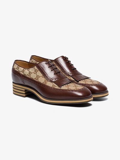 Shop Gucci Leather And Gg Brogue Shoes In Brown