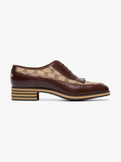 Shop Gucci Leather And Gg Brogue Shoes In Brown