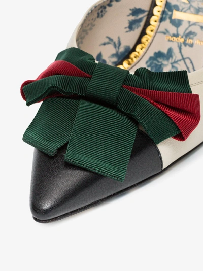 Shop Gucci Leather Mid-heel Slide With Web Bow In Multicolour