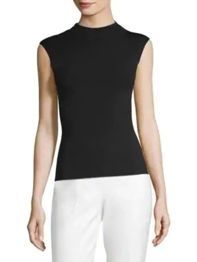Shop Hugo Boss Fasmine Mockneck Shell-knit Top In Black