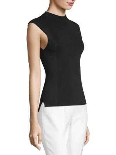 Shop Hugo Boss Fasmine Mockneck Shell-knit Top In Black