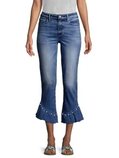 Shop Paige Hoxton High-rise Ankle Straight Pearl Ruffle Jeans In Olympic