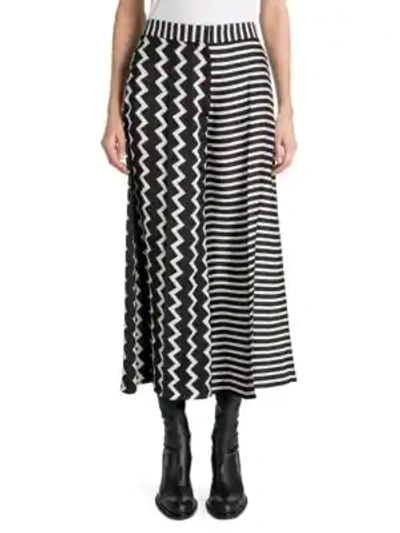 Shop Stella Mccartney Silk Stripe Midi Skirt In Bone Black