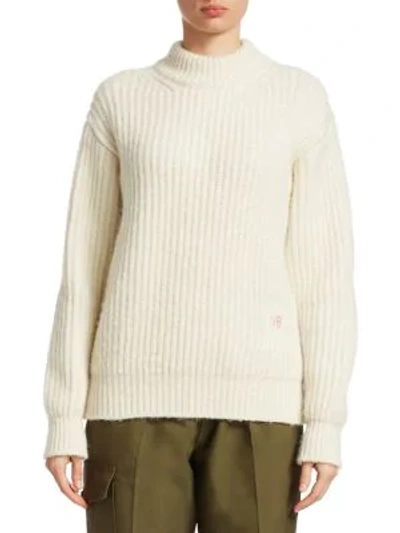 Shop Victoria Beckham Alpaca & Wool Cable Knit Sweater In Off White