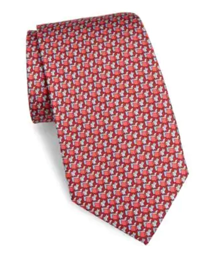 Shop Ferragamo Silk Fox Print Tie In Red