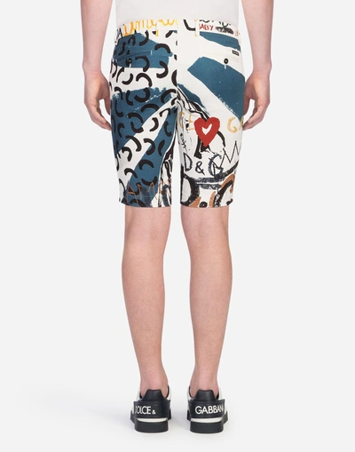 Shop Dolce & Gabbana Printed Cotton Bermuda Shorts In White