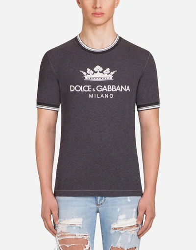 Shop Dolce & Gabbana Printed Cotton T-shirt In Gray