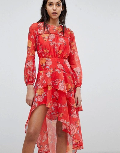 Shop Finders Keepers Finders Floral Printed Ruffle Dress - Red