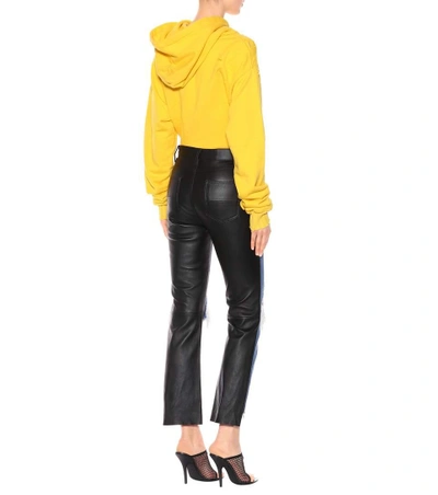 Shop Amiri Leather-trimmed Cropped Jeans In Blue