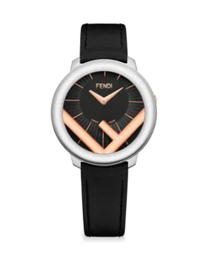 Shop Fendi Run Away Stainless Steel Leather Watch In Black
