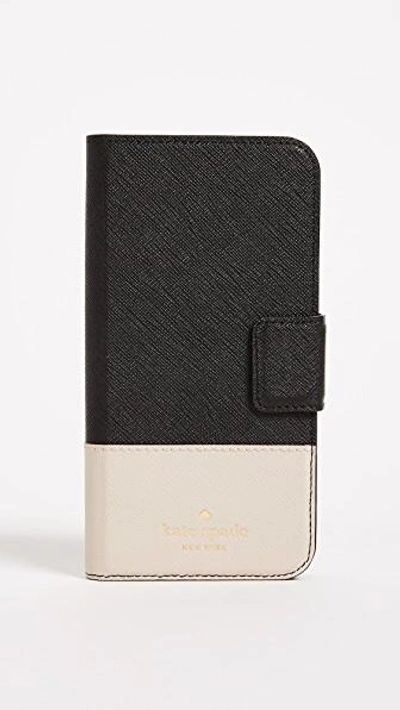 Shop Kate Spade Leather Wrap Folio Iphone X / Xs Case In Black/tusk