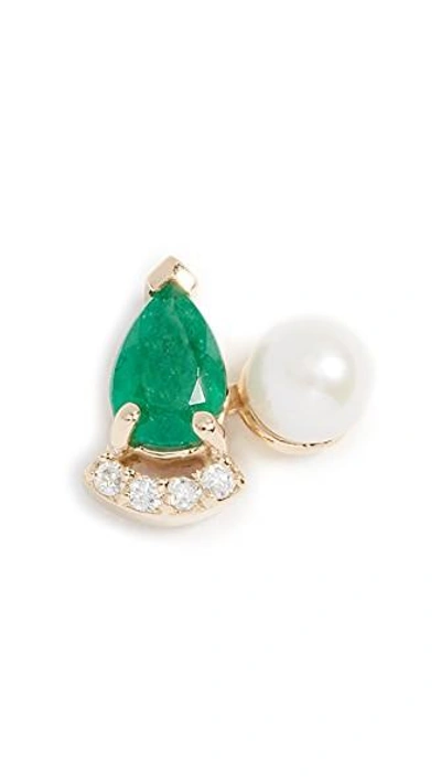 Shop Paige Novick Diamond & Emerald 18k Earrings With Cultured Freshwater Pearl