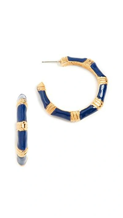 Shop Kenneth Jay Lane Bamboo Hoop Earrings In Blue