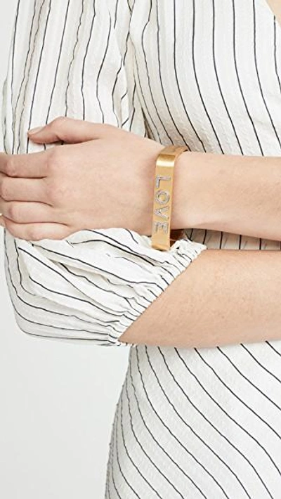 Shop Tory Burch Love Message Bracelet In Yellow Gold