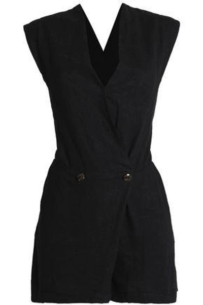 Shop Vix Paulahermanny Woman Wrap-effect Linen-blend Playsuit Black