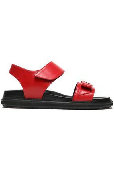Shop Marni Woman Bow-embellished Leather Sandals Crimson