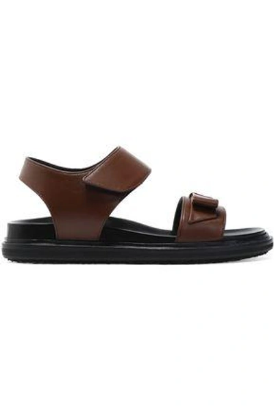 Shop Marni Woman Bow-embellished Leather Sandals Brown