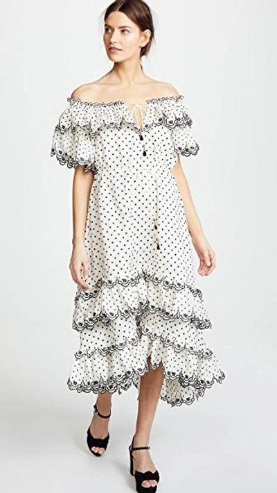 Shop Zimmermann Jaya Scallop Tiered Long Dress In Cream/black