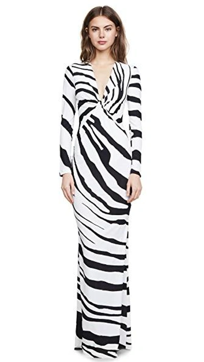 Shop Roberto Cavalli Zebra V Neck Dress In White/black