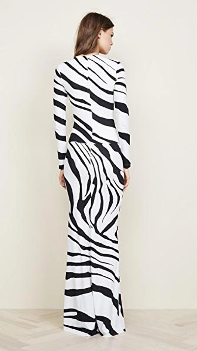 Shop Roberto Cavalli Zebra V Neck Dress In White/black