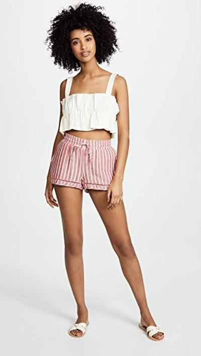Shop Soleil Striped Shorts In Burnt Red