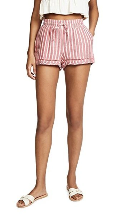 Shop Soleil Striped Shorts In Burnt Red