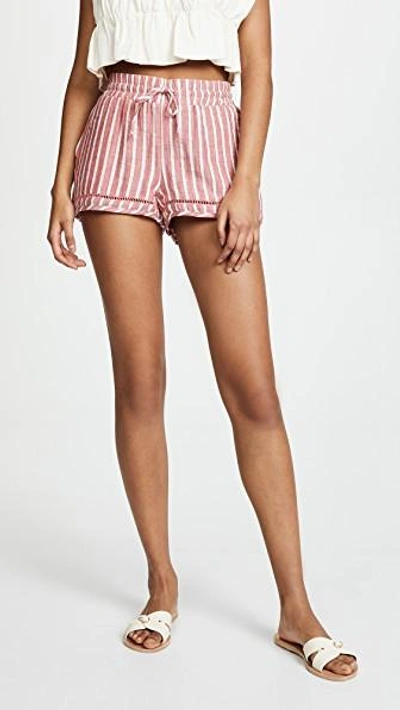 Shop Soleil Striped Shorts In Burnt Red