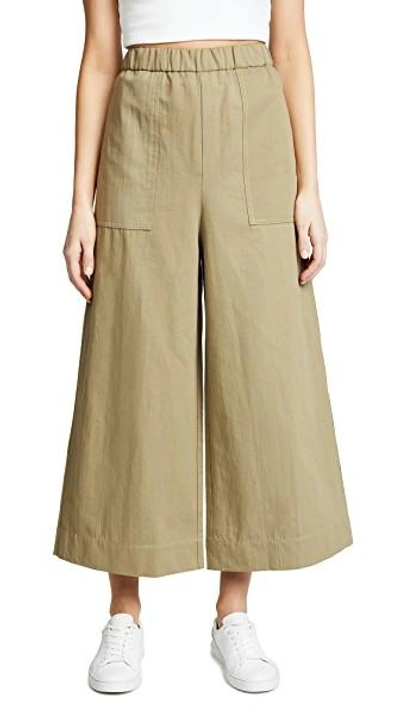 Shop Twenty Tees Clark Canvas Wide Leg Culottes In Military Green