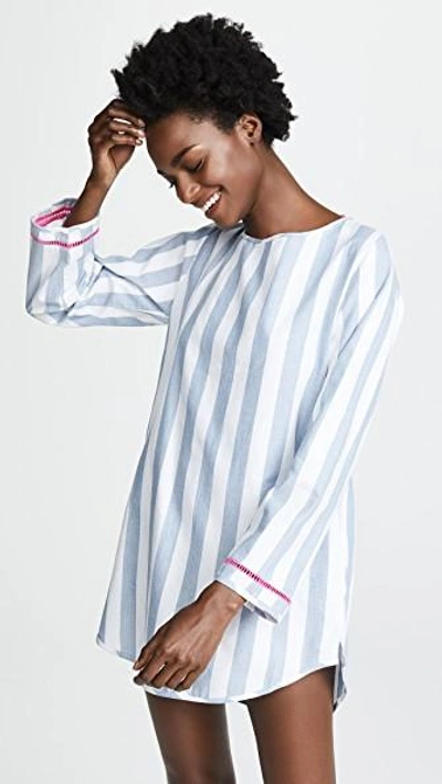 Shop Soleil Chambray Open Back Dress In Blue/white Stripe