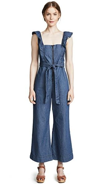 Shop Free People Sun Valley Jumpsuit In Dark Denim