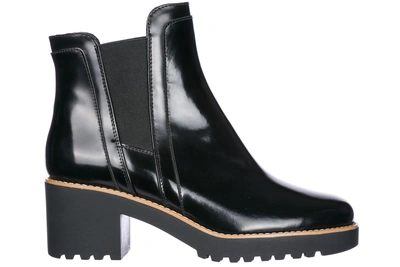 Hogan Damen Leder Stiefeletten Stiefel Ankle Boots Mit Absatz H277 In Black  | ModeSens