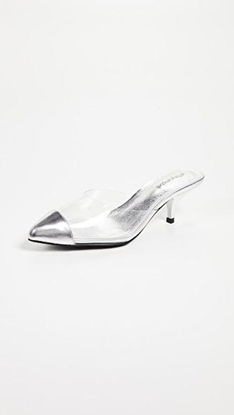clear mules kitten heel