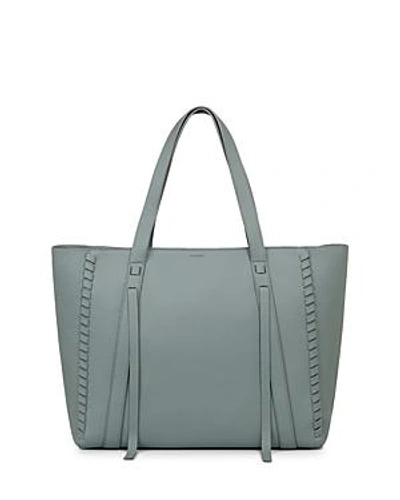 Shop Allsaints Ray East/west Leather Tote In Light Slate Blue/silver