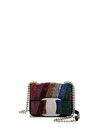 Shop Ferragamo Vara Rainbow Crystal Mini Bag In Nero Black/silver