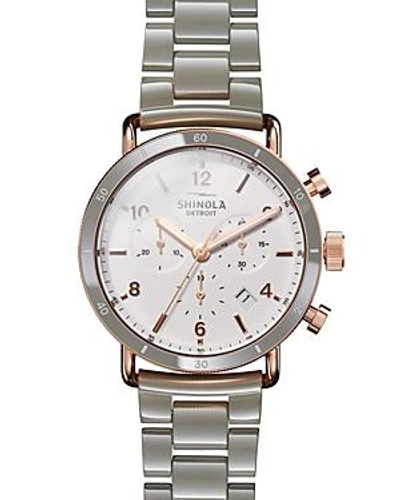 Shop Shinola Canfield Link Bracelet Sport Chronograph, 40mm In White/silver