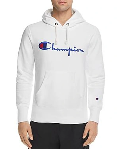 Shop Champion Script Logo Hooded Sweatshirt In White