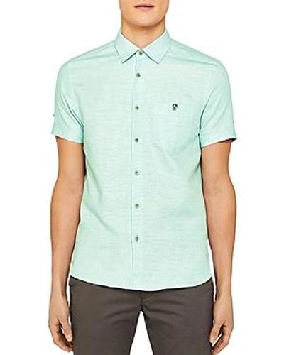 Shop Ted Baker Peeze Two-tone Linen Regular Fit Button-down Shirt In Light Green