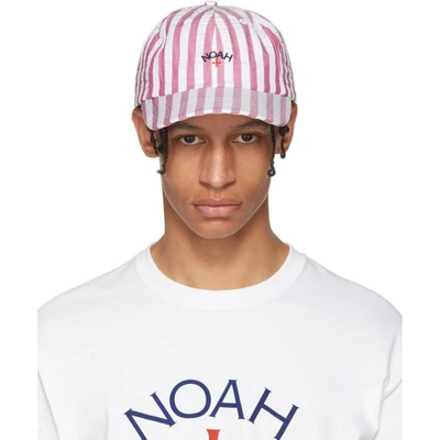Shop Noah Nyc White And Red Seersucker Six Panel Cap In Red Stripe