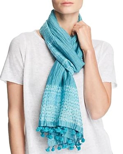 Shop Eileen Fisher Semi-sheer Border Scarf In Turquoise