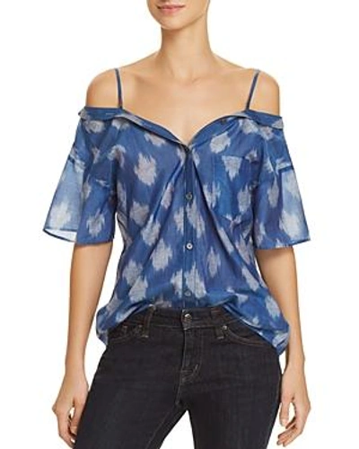 Shop Theory Tamalee Cold-shoulder Shirt In Blue Multi