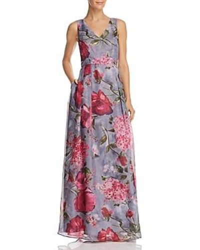 Shop Adrianna Papell Floral Organza Gown In Dove Gray Multi