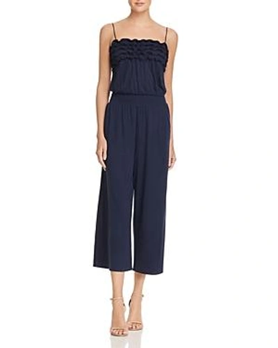 Shop Rebecca Taylor Ruffled Jersey Jumpsuit In Navy