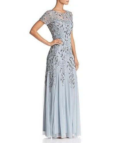Shop Adrianna Papell Embellished Mesh Gown In Blue Heather