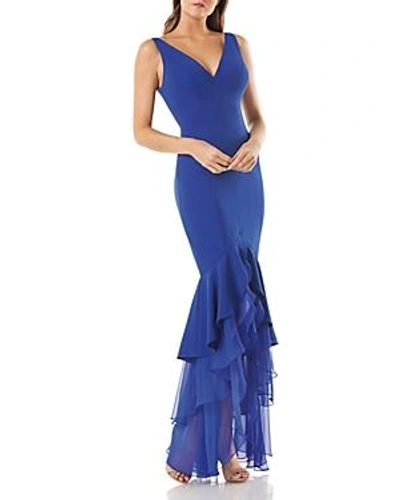 Shop Carmen Marc Valvo Infusion Crepe Mermaid Dress In Cobalt