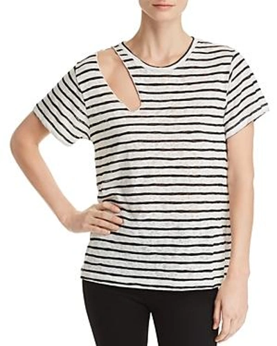 Shop Lna Reina Shoulder-cutout Striped Slub Tee In Black/white