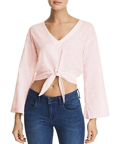 Shop Bella Dahl Bell Sleeve Tie-front Cropped Top In Rose Blush