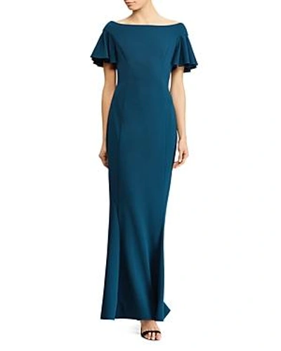 Shop Ralph Lauren Lauren  Flutter-sleeve Gown In Icon Teal