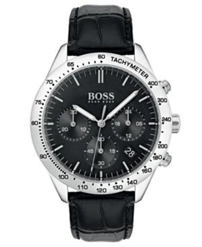Shop Hugo Boss Men's Chronograph Oxygen Black Leather Strap Watch 42mm